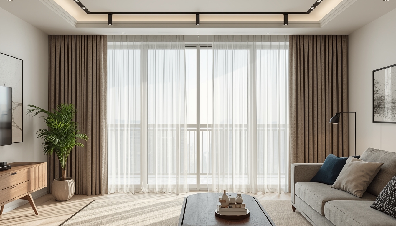 Curtain installation with custom tracks and hardware